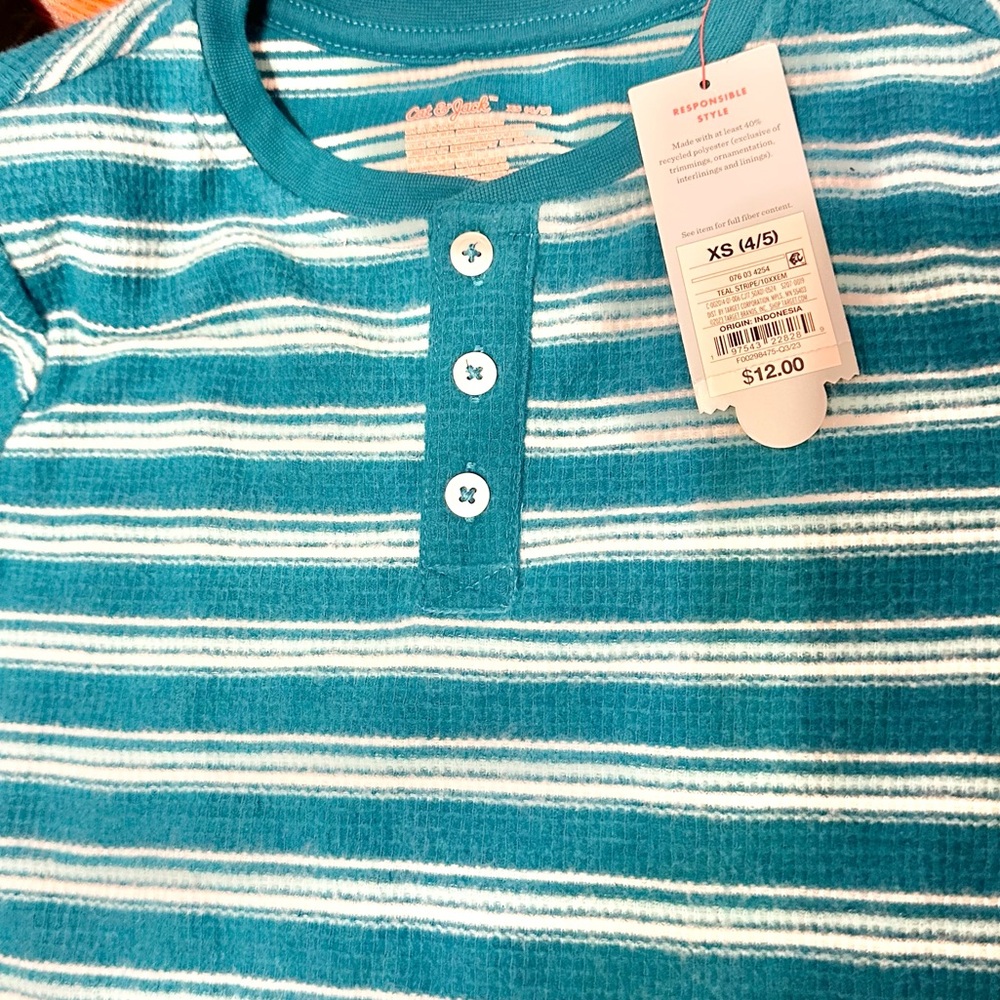 NWT Cat & Jack Toddler Boys size XS 4/5 black fleece zip up jacket & striped top - Picture 4 of 10